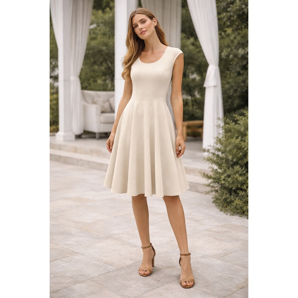 Old‎ Navy Wish Bone Beige SS Hourglass M Petite Sleeveless Cotton Stretch Dress